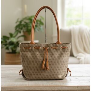 Dooney and Bourke Shoulder Bag Vtg Signature Brown Canvas Leather Trim Purse USA